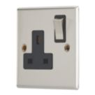 Contactum Iconic 13A 1-Gang DP Switched Socket Outlet Brushed Steel  with Black Inserts