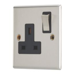 Contactum Iconic 13A 1-Gang DP Switched Socket Outlet Brushed Steel  with Black Inserts