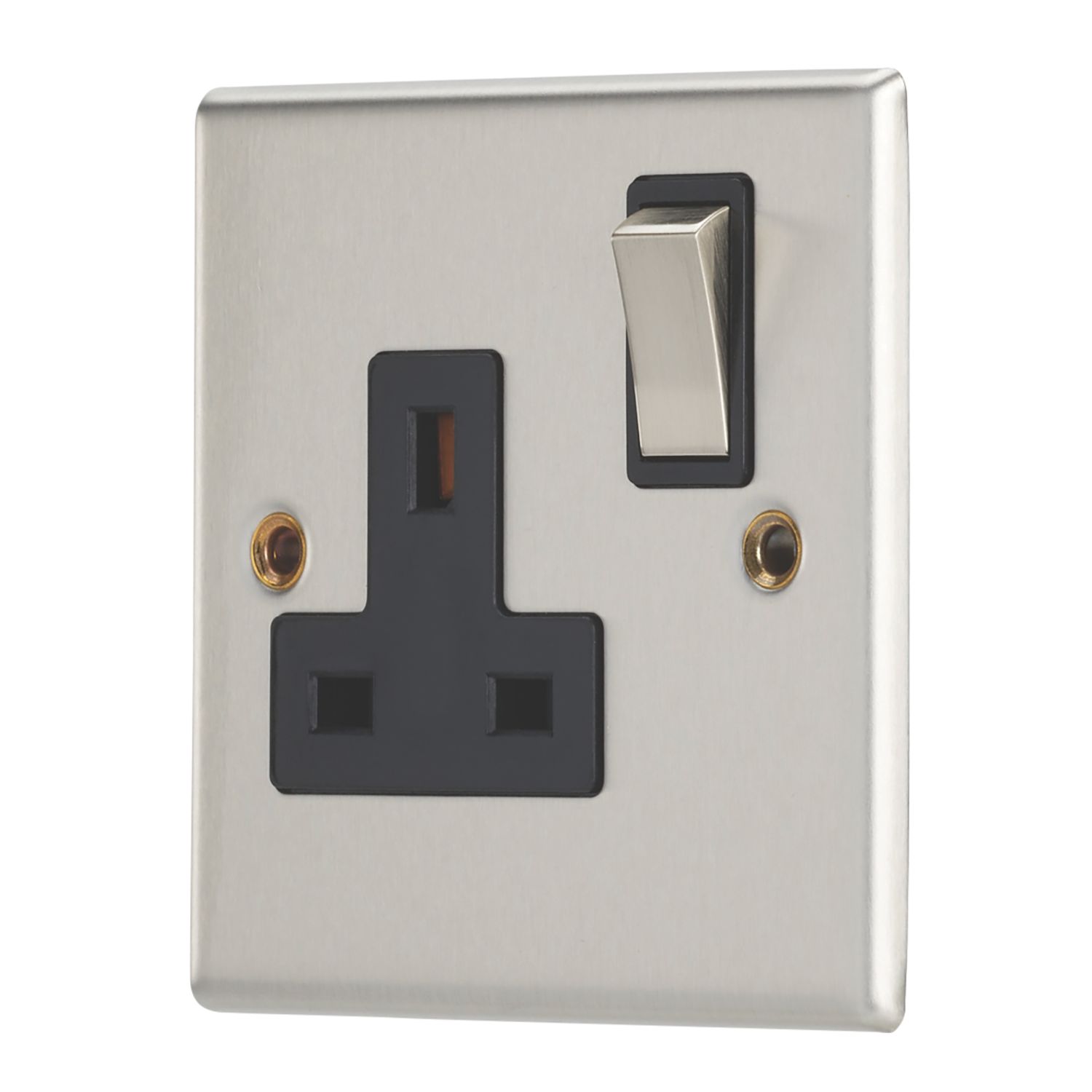 Contactum Iconic 13A 1-Gang DP Switched Socket Outlet Brushed Steel with Black Inserts (245RR)