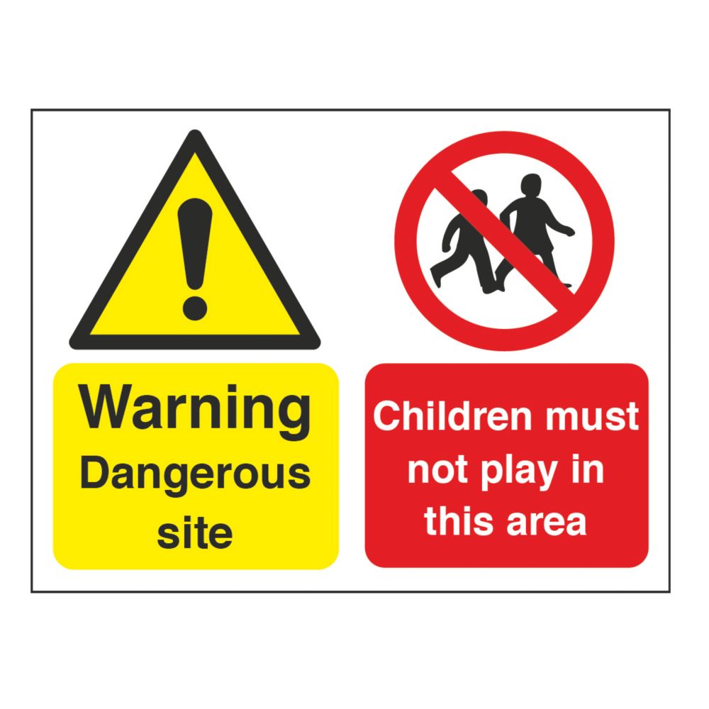 "Warning Dangerous Site Children Must Not Play" Sign & Stanchion Frame 450mm x 600mm