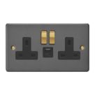 Varilight  13A 2-Gang SP Switched Socket + 4A 20W 2-Outlet Type A & C USB Charger Graphite Grey with Black Inserts