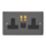 Varilight  13A 2-Gang SP Switched Socket + 4A 20W 2-Outlet Type A & C USB Charger Graphite Grey with Black Inserts