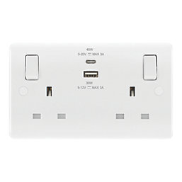 LAP  13A 2-Gang SP Switched Socket + 3A 45W 2-Outlet Type A & C USB Charger White with White Inserts