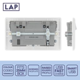 LAP  13A 2-Gang SP Switched Socket + 3A 45W 2-Outlet Type A & C USB Charger White