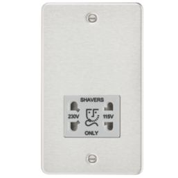 Knightsbridge  2-Gang Dual Voltage Shaver Socket 115 V / 230V Brushed Chrome with Colour-Matched Inserts