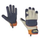 ClipGlove Leather Palm   Goatskin Leather Gardening Gloves Navy / Cream Large