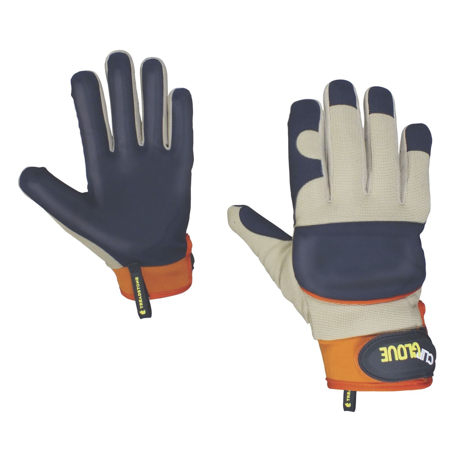 ClipGlove Leather Palm - Men's Large Goatskin Leather Gardening Gloves Navy / Cream Large (246YE)
