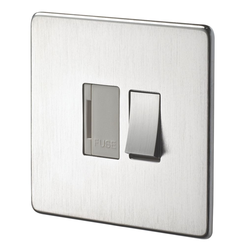 Crabtree Platinum 13A Switched Fused Spur  Satin Chrome with White Inserts