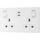 British General Evolve 13A 2-Gang SP Switched Socket + 3.25A 22W 2-Outlet Type C USB Charger Pearlescent White with White Inserts