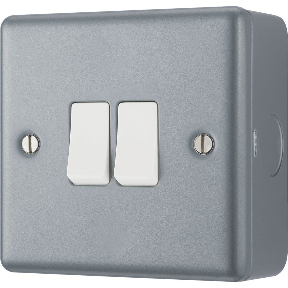 British General  10A 2-Gang 2-Way Metal Clad Light Switch with White Inserts