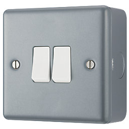 British General  10A 2-Gang 2-Way Metal Clad Light Switch with White Inserts