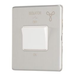 Contactum Lyric 10AX 1-Gang 3-Pole Fan Isolator Switch Brushed Steel  with White Inserts