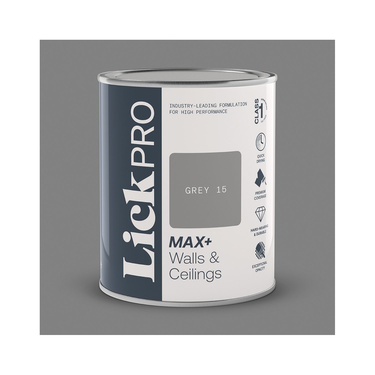 LickPro Max+ 1Ltr Grey 15 Matt Emulsion Paint (247TM)