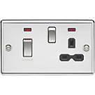 Knightsbridge CL83MNPC 45 & 13A 2-Gang DP Cooker Switch & 13A DP Switched Socket Polished Chrome with LED with Black Inserts