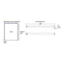 Palermo Showerwall Glass Brushed Brass 1950mm x 1000mm x 8mm