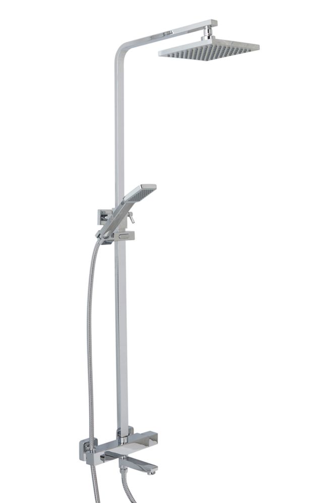 Chrome Square Grey Wall-mount 3 Way Handheld Head and Rainfall Shower Head Concealed Thermostatic Mixer Shower Set - 7