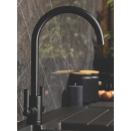 Streame by Abode Brolle Swan Dual-Lever Mono Mixer Kitchen Tap Matt Black