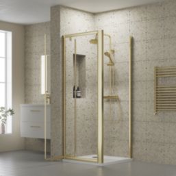 ETAL  Framed Square Pivot Door Shower Enclosure & Tray  Brushed Brass 755mm x 750mm x 1940mm