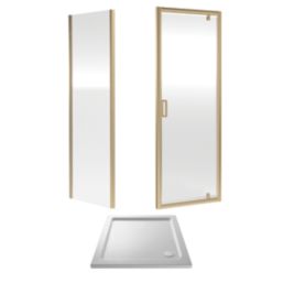 ETAL  Framed Square Pivot Door Shower Enclosure & Tray  Brushed Brass 755mm x 750mm x 1940mm