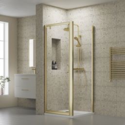 ETAL  Framed Square Pivot Door Shower Enclosure & Tray  Brushed Brass 755mm x 750mm x 1940mm