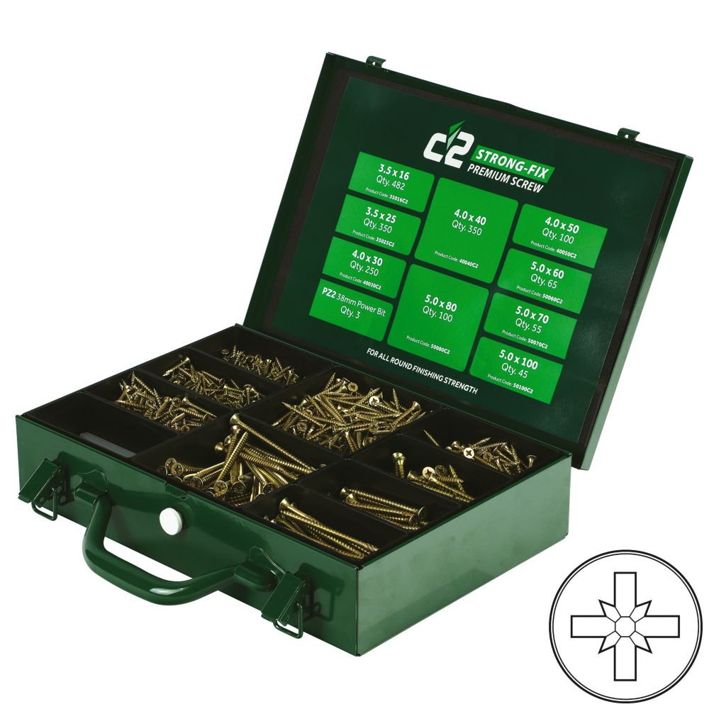 Timco C2 Strong-Fix PZ Double-Countersunk Multipurpose Premium Screw Trade Case 1798 Pieces