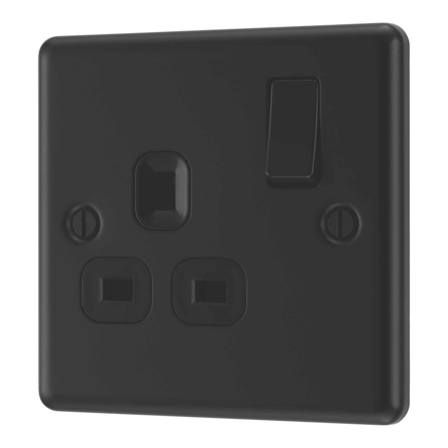 LAP 13A 1-Gang SP Switched Socket Matt Black with Black Inserts (249PN)