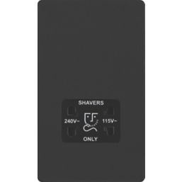 British General Evolve 2-Gang Dual Voltage Shaver Socket 115/240V Matt Black with Black Inserts