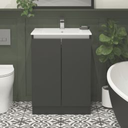 Newland  Double Door Floor Standing Vanity Unit with Basin Matt Midnight Mist 600mm x 450mm x 840mm