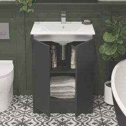 Newland  Double Door Floor Standing Vanity Unit with Basin Matt Midnight Mist 600mm x 450mm x 840mm