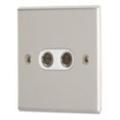 Contactum iConic 2-Gang Female Coaxial TV Socket Brushed Steel with White Inserts