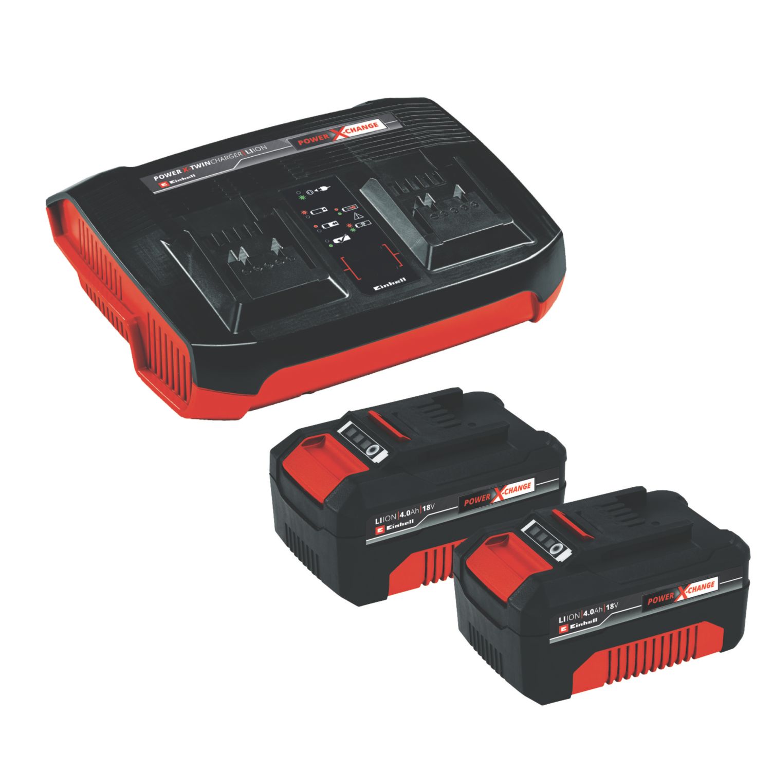 Einhell 18V 4.0Ah Li-Ion Power X-Change Twin Charger Starter Kit (249TJ)