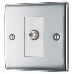 British General Nexus Metal 1-Gang Single Satellite Socket Polished Chrome