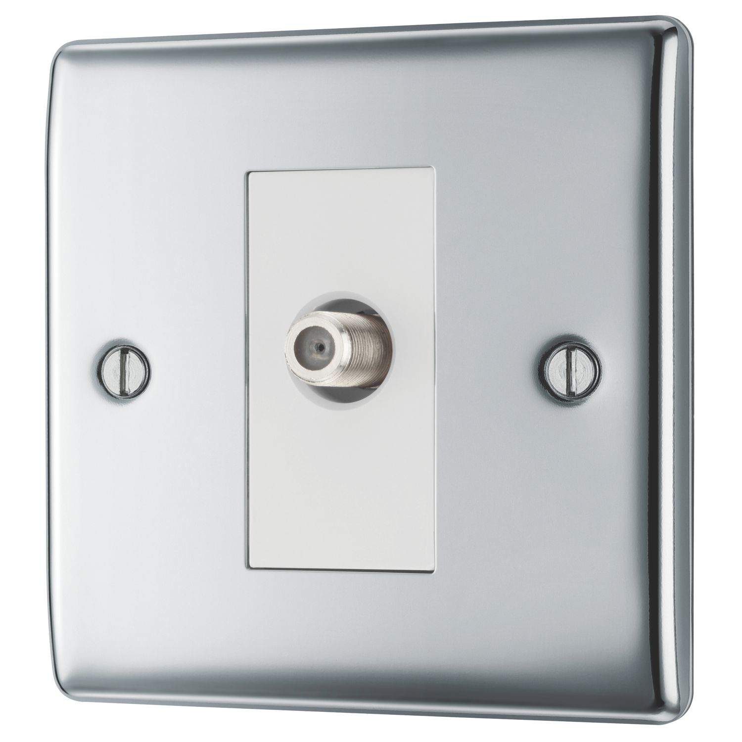 British General Nexus Metal 1-Gang Single Satellite Socket Polished Chrome (249XF)