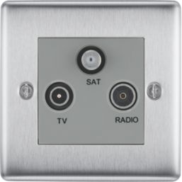 British General Nexus Metal 1-Gang Triplex TV Socket Brushed Steel