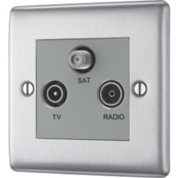 British General Nexus Metal 1-Gang Triplex TV Socket Brushed Steel