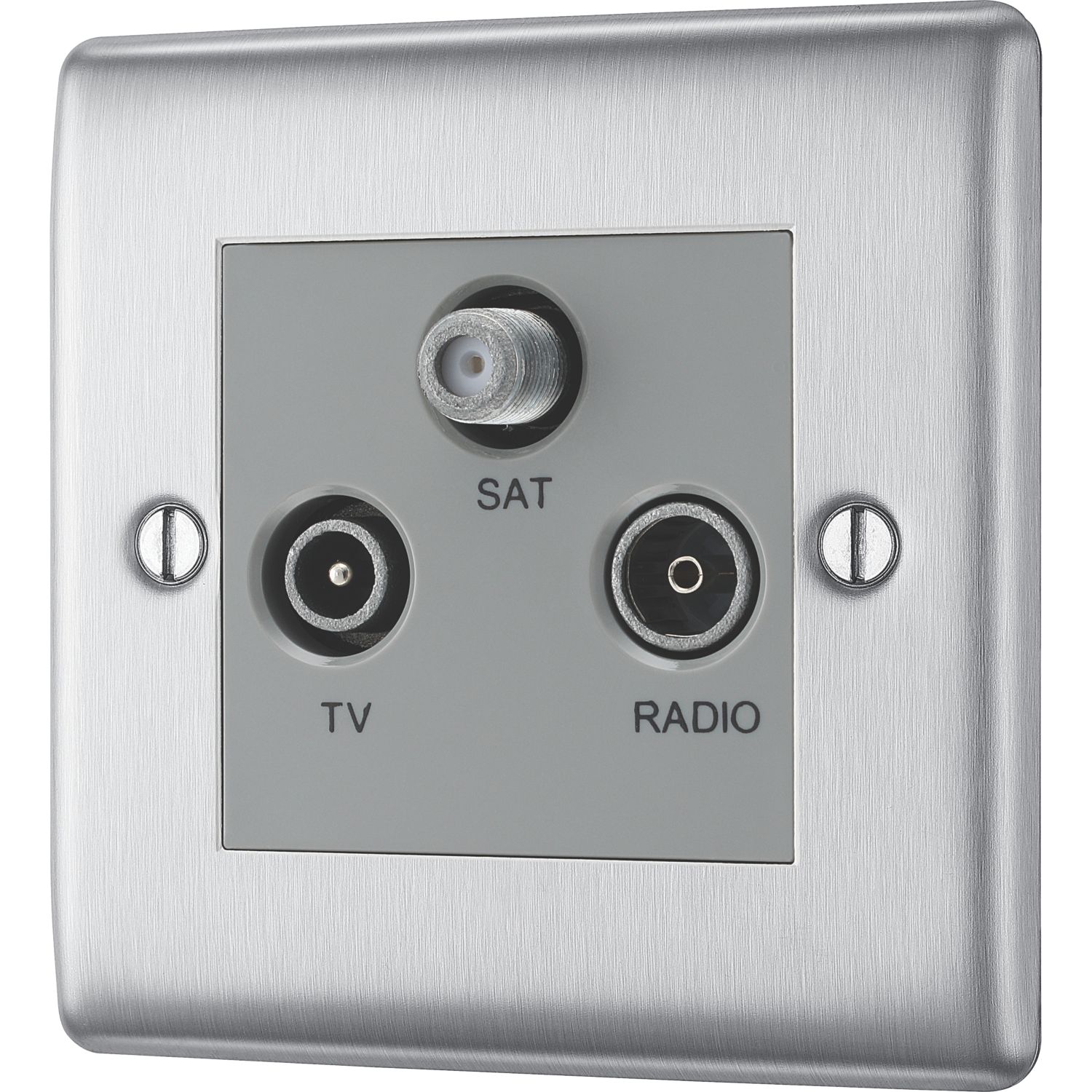 British General Nexus Metal 1-Gang Triplex TV Socket Brushed Steel (249XG)