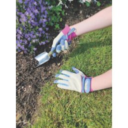 ClipGlove General Purpose  Womens Synthetic Leather Gardening Gloves Blue / Cream Medium