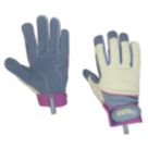 ClipGlove General Purpose  Womens Synthetic Leather Gardening Gloves Blue / Cream Medium