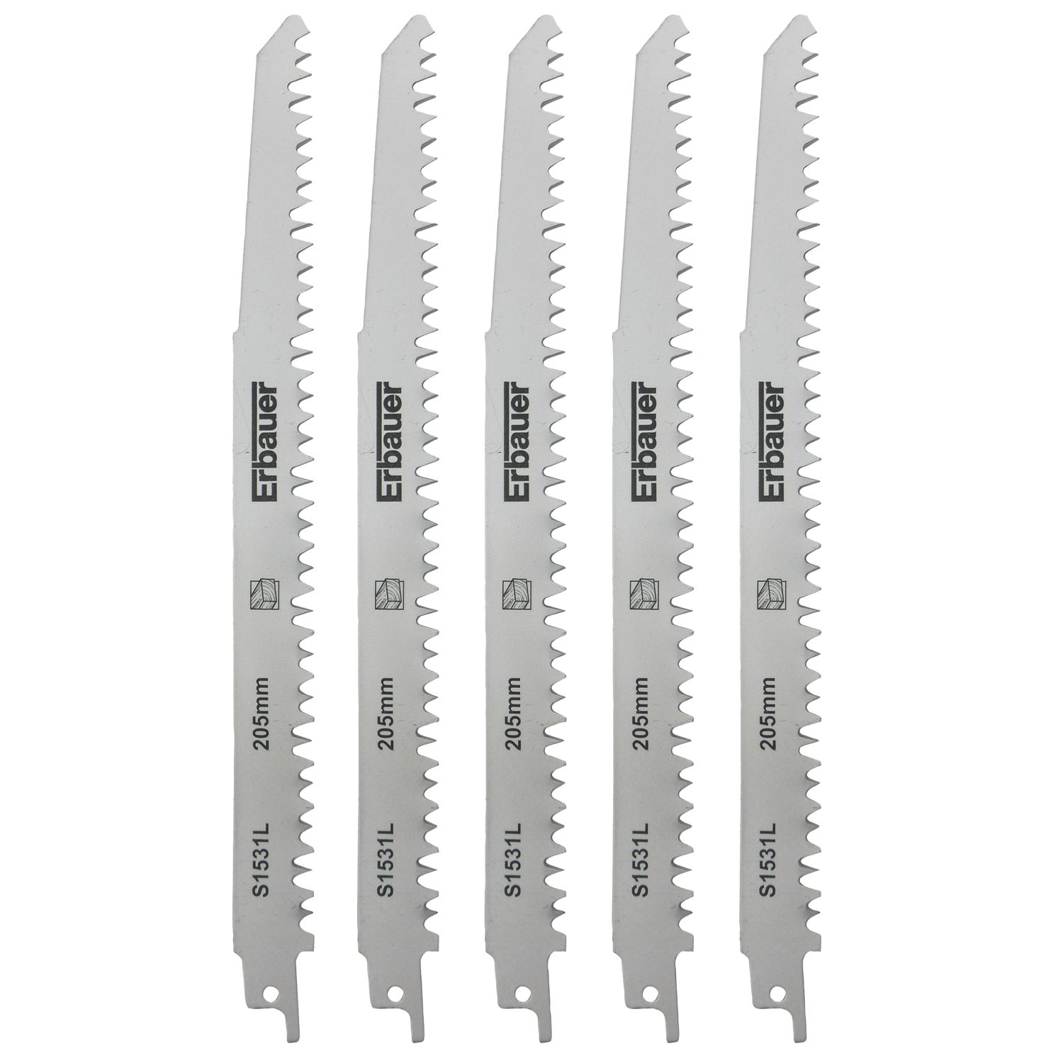 Erbauer Green Wood Reciprocating Saw Blades 205mm 5 Pack (2506D)