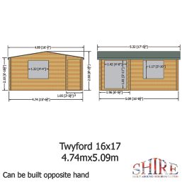 Shire Twyford 16' 6" x 15' 6" (Nominal) Reverse Apex Timber Log Cabin