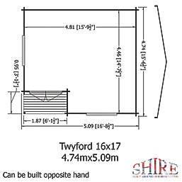 Shire Twyford 16' 6" x 15' 6" (Nominal) Reverse Apex Timber Log Cabin