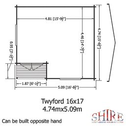 Shire Twyford 16' 6" x 15' 6" (Nominal) Reverse Apex Timber Log Cabin