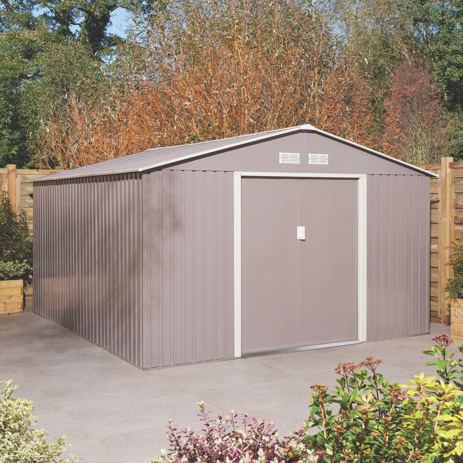Rowlinson Trentvale 10' x 11' 6" (Nominal) Apex Metal Shed Light Grey (250CL)