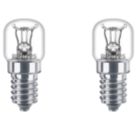 Philips Pygmy E14 Mini Globe Incandescent Oven Light Bulb 90lm 15W 2 Pack