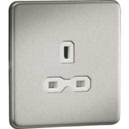 Knightsbridge  13A 1-Gang Unswitched Socket Brushed Chrome with White Inserts