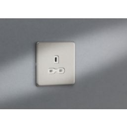Knightsbridge  13A 1-Gang Unswitched Socket Brushed Chrome with White Inserts