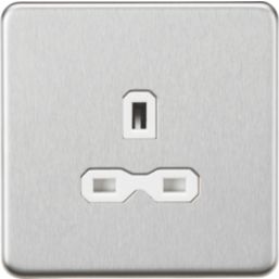 Knightsbridge  13A 1-Gang Unswitched Socket Brushed Chrome with White Inserts
