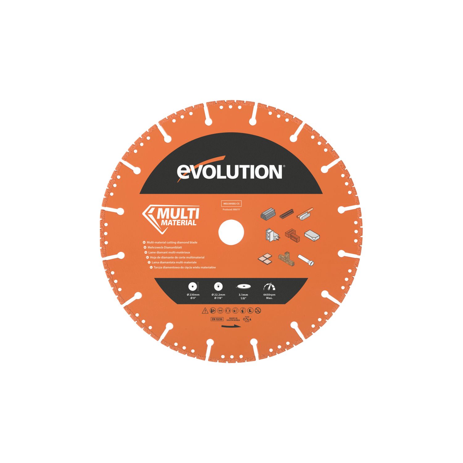 Evolution MD230SEG-CS Multi-Material Segmented Diamond Blade 230mm x 22.2mm (250RG)