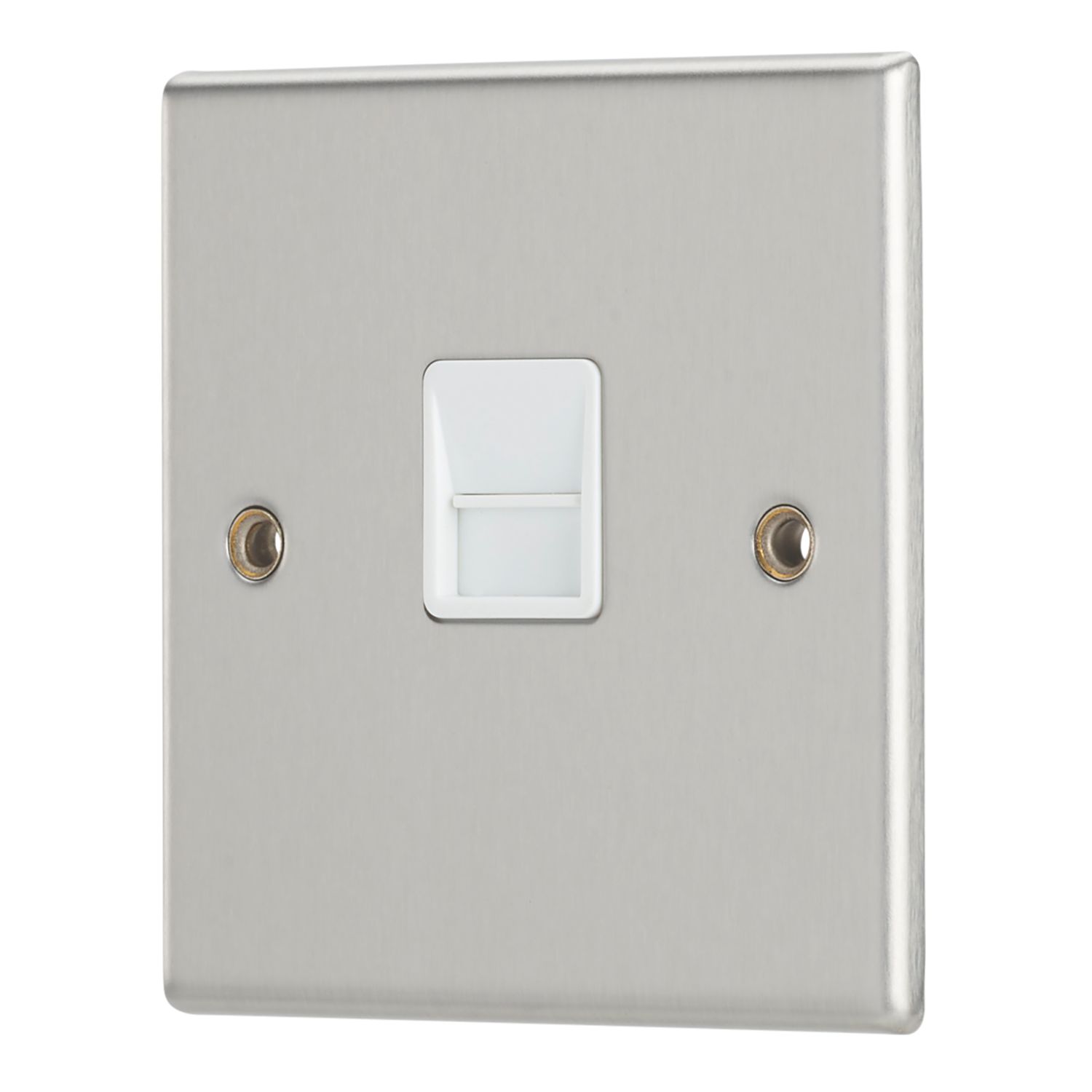 Contactum iConic 1-Gang Master Telephone Socket Brushed Steel with White Inserts (250RP)