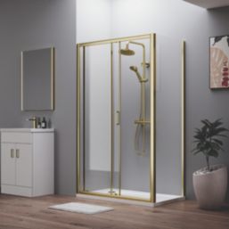 ETAL  Framed Rectangular Sliding Door Shower Enclosure & Tray  Brushed Brass 990mm x 690mm x 1940mm